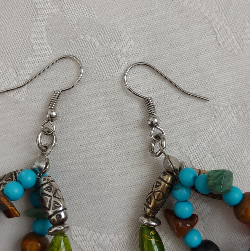 Multi Color Gems Silver Hoops Drop Dangle Earrings View 6